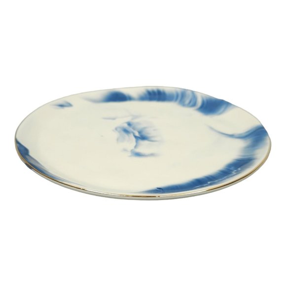 Anthropologie Strata 8 3/8" Salad Plate Gold Rim Blue Marble Design Ceramic - Picture 8 of 9